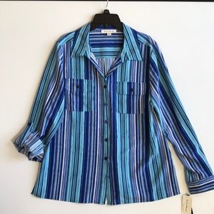 Studio Works button front flat hem M top